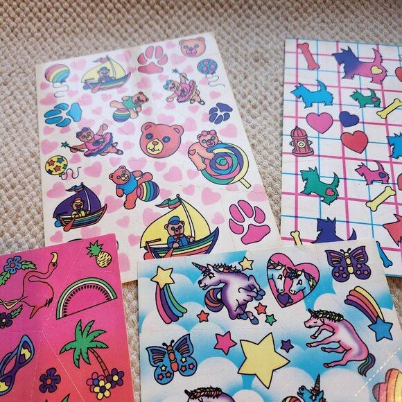 7 Vintage 1989 Lisa Frank Stickers Flamingo Bear Scottie Dog Beach Unicorn Food - Picture 6 of 6